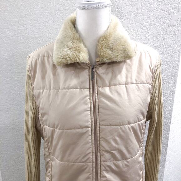 Coldwater Creek Quilted Jacket Faux Fur Collar - Picture 3 of 10